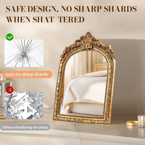 Vintage Makeup Desk Mirror 7 Inch Gold Antique Mirror Frame Decorative Wall Art - Picture 6 of 8